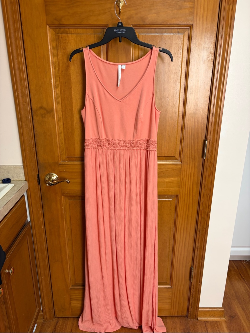 LC Sleeveless Coral Maxi Dress with Lace Waist